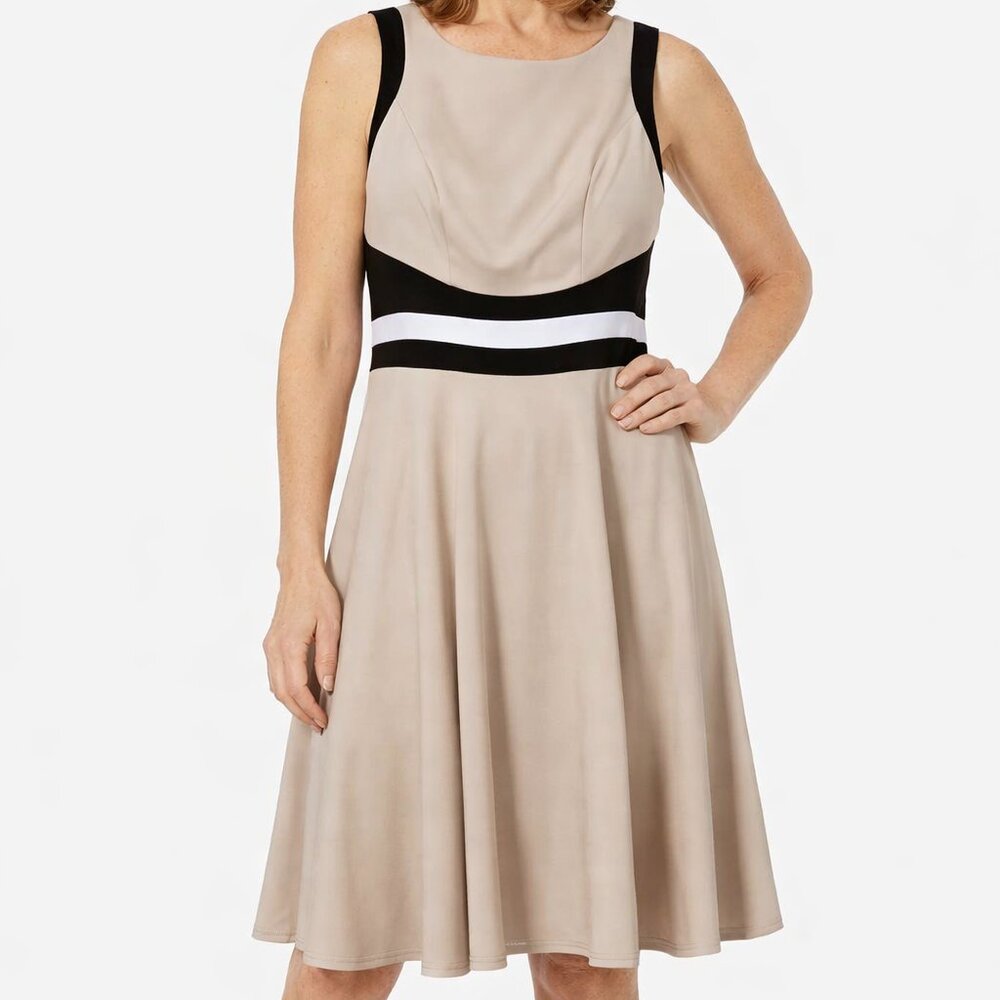 XOXO Dress Sleeveless Tan Dark Cream 5/6 Sleeveless -Swing Skirt